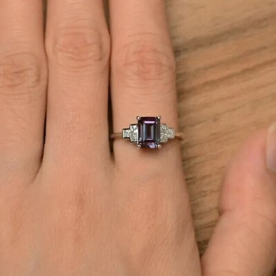 #ad 2Ct Emerald Cut Lab Created Alexandrite Engagement Ring 14K White Gold Plated $139.99