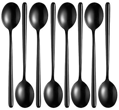 #ad Steel Black Soup Spoon Long handled Great Circle SpoonsKorean Long Handle S... $35.96
