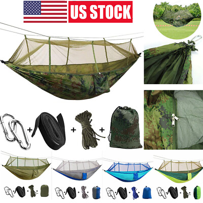 #ad 660lbs Portable Double Person Camping Hammock Tent with Mosquito Net Hanging Bed $19.99