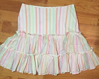 #ad Talbots Kids Girls Sz 10 Woven Ruffle Pastel In White Stripe Easter Summer Skitt $12.95
