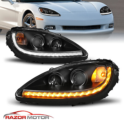 #ad 2005 2013 LED DRL Switchback For Chevy Corvette Black Projector Headlights $388.91