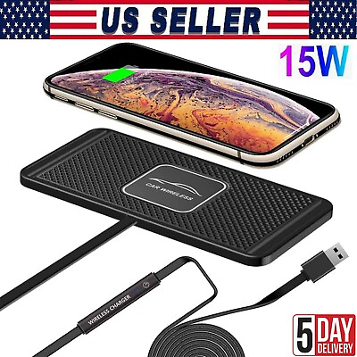 #ad Smart 15W Car Phone Charger Fast Wireless Charging Pad Mat For iPhone Samsung $14.48