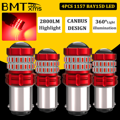 #ad 4PCS 1157 2057 Red LED Stop Brake Tail Light Turn Signal Bulbs BAY15D Canbus $18.59