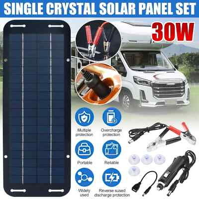 #ad Solar Panel 12V Trickle Charger Battery Charger 30W Kit Maintainer Boat Car RV $17.99
