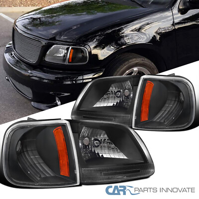 #ad Fits 1997 2003 Ford F150 Expedition Black HeadlightsCorner Signal Lamps 97 03 $62.95