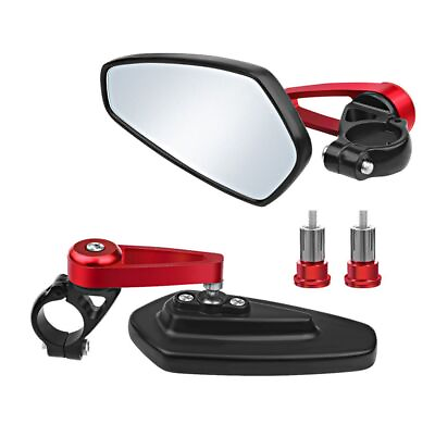 #ad 7 8quot; 22mm Universal Motorcycle Rear View Handle Bar End Side Rearview Mirror Red $29.99