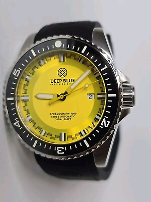 #ad Deep Blue Men#x27;s Speedograph Swiss Automatic Watch Yellow 44mm $325.00