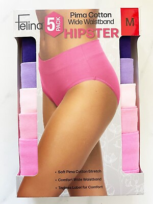 #ad Felina Hipster Pima Cotton Wide Waistband purple size M 10 12 5 pack NWT $13.99