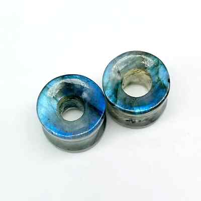 #ad Blue Flash Labradorite Crystal Handcraft Ear Piercing Tunnels Pair Size 6g 40MM $120.06