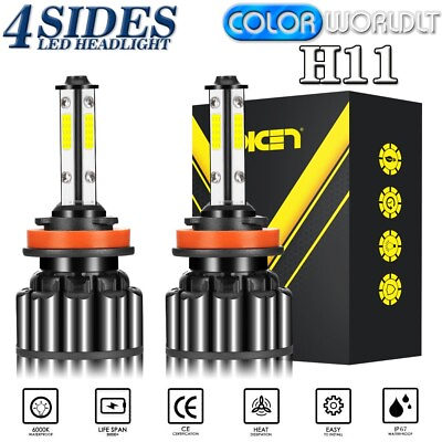 #ad 2PCS 4 Sides H11 H8 H9 COB LED Headlight Bulb Foglight Hi Lo Beam 6000K 120W Kit $11.69
