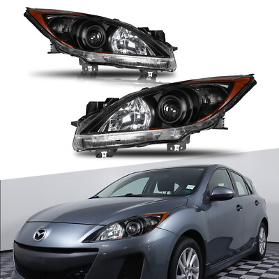 #ad LHRH Black Headlights Front Lamps Clear Lens For 2010 2013 Mazda 3 $107.89
