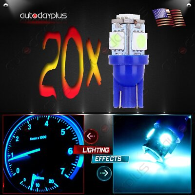 #ad 20PCS ICE BLUE 5050 SMD LED CAR INSTRUMENT CLUSTER LIGHT BULBS T10 168 194 2886X $10.59