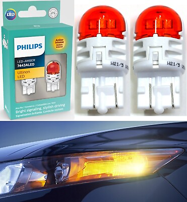 #ad OpenBox Philips Ultinon LED Light 7443 Amber Orange Two Bulbs Rear Turn Signal $27.00