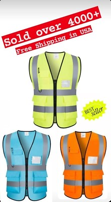 #ad Safety Vest with High Visibility Reflective Stripes W Pockets 3 Colors $7.99