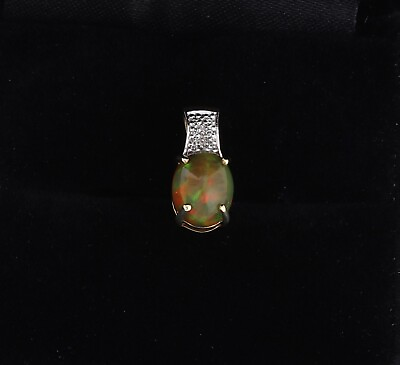 #ad Pendant Only 9k Yellow Gold Natural Ethiopian Opal amp; Diamond Pendant $169.15