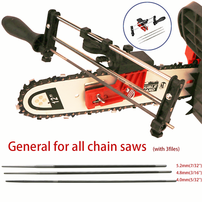 Universal Chainsaw Sharpener Manual Bar Precision Chain Filing Guide w 3 Files $22.99