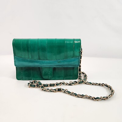 #ad Eel Skin Purse Clutch Crossbody Handbag Green Vtg Korea Small Bag $29.99