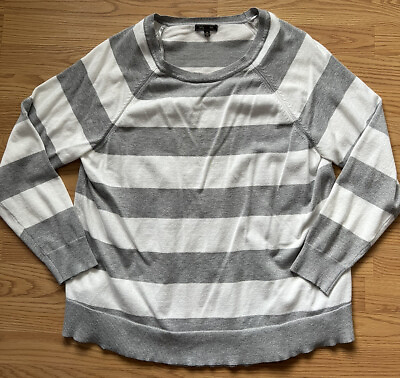 #ad Lety amp; Me Lynne Pullover Long Sleeve Stripe Shirt Size 2X Light Grey $13.00