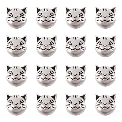 #ad 20pcs Antique Silver Cat Head Beads 8x8mm Tibetan Metal Spacer Beads Charms f... $20.61