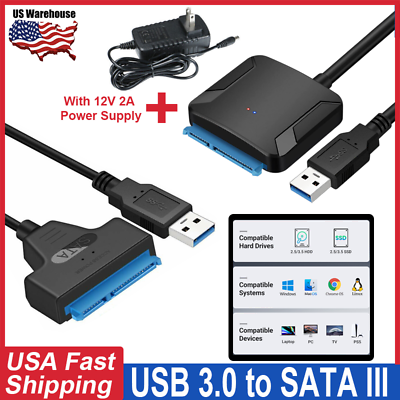 #ad USB 3.0 to SATA III Hard Drive Adapter for 2.5 quot;3.5quot; HDD SSD W 12V 2A Power $11.30