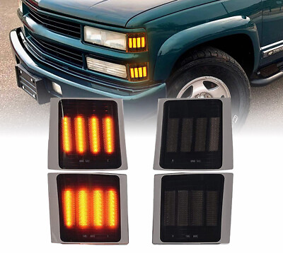 #ad 4PC For 94 98 Chevy C K 1500 2500 3500 Smoke LED Corner Light Side Marker Light $50.34