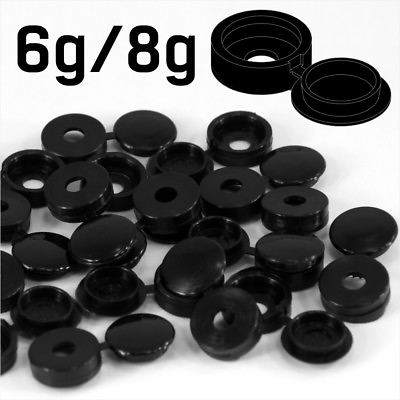 #ad SMALL BLACK PLASTIC SCREW COVER CAPS HINGED FOLD OVER TO FIT SIZE 6g 8g GAUGE GBP 179.99