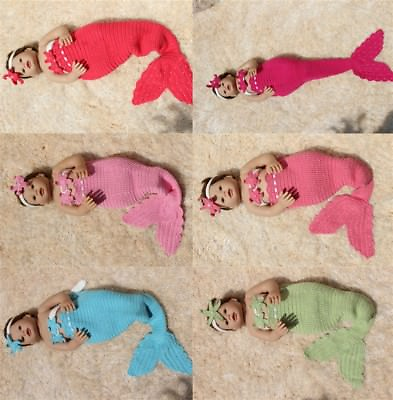 #ad Crochet Baby Mermaid Tail Outfit Set Newborn Baby Photo Prop Baby Shower Gift $11.99