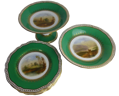 #ad Copeland bone china British Isle scenes dessert plates 8 pce set 19th century $720.00