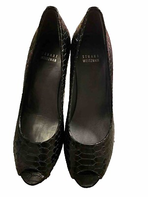 #ad stuart weitzman black leather peep toe pumps 7M $30.00