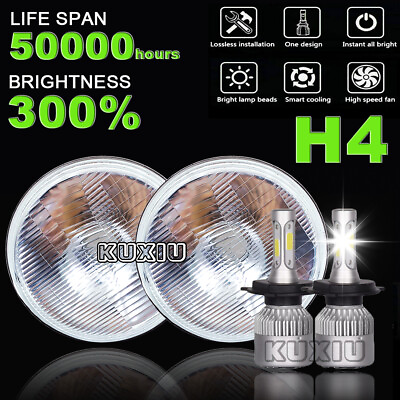 #ad 7 Inch led GLASS Headlight Round ORIGINAL CLASSIC LOOK conversion Chrome pair $79.99