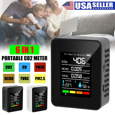 #ad 6 in1 CO2 Meter Temperature Humidity Air Quality Monitor Carbon Dioxide Detector $25.88