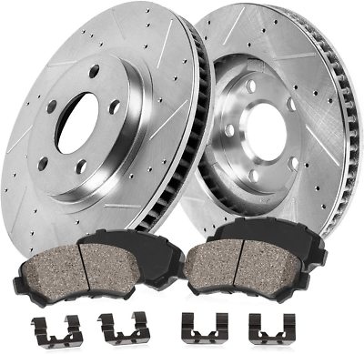 #ad Front 336Mm Drilled Slotted Brake Disc Rotors and Ceramic Brake Pads Hardware $287.99