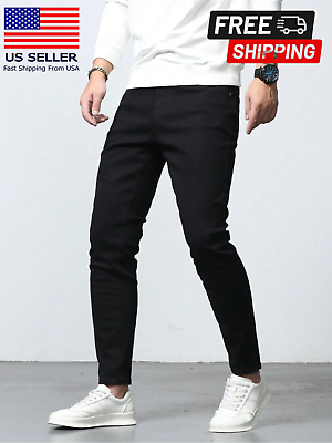 #ad Men#x27;s Denim Jeans Cotton Solid Skinny Black Stretch Plain Pattern Pants Trousers $24.99