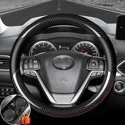 #ad 15quot; Carbon Fiber Leather Car Steering Wheel Cover for Toyota Camry Tacoma Tundra $31.99