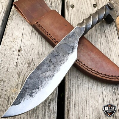 #ad Hand Forged Railroad Fixed Blade Hunting Knife Carbon Steel Spike w Leather Case $21.95