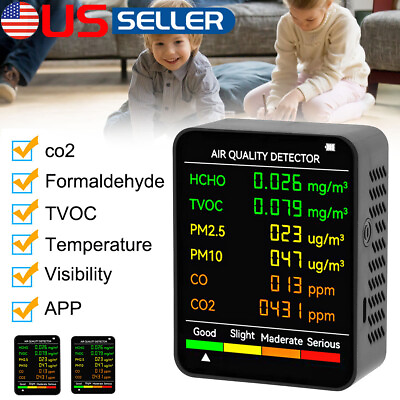 #ad #ad 6 in 1 Air Quality Monitor CO2 Carbon Dioxide TVOC HCHO Pollution Detector Home $25.36