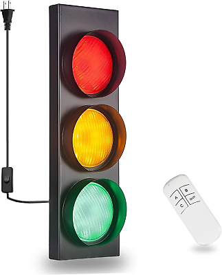 #ad Traffic Light Wall Lamp Remote Control Retro Kids Bedroom Stop Light Plug in In $201.54