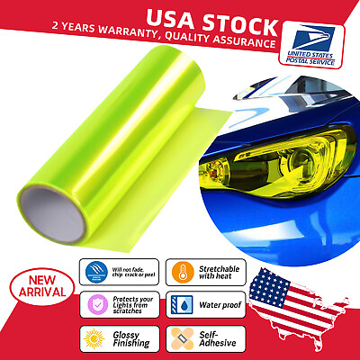 #ad Car Gloss Tint Headlight Fog Light Taillight Vinyl Film Sticker Neon Yellow US $6.49