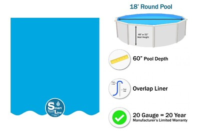 #ad SmartLine 18#x27; x 60quot; Round Expandable Plain Blue Swimming Pool Liner 20 Gauge $199.99