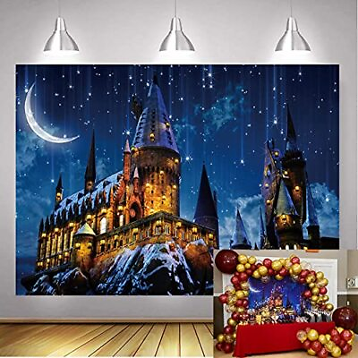 #ad Wizard School Night Sky Moon Backdrop Magic Castle Backdrop Halloween Decoration $17.99