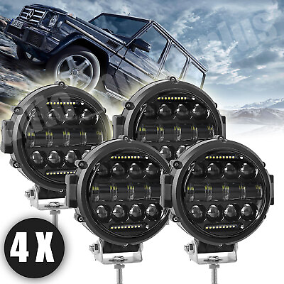 #ad 4x 7#x27;#x27; Black LED Pods Work Light Bar Round Driving Fog Headlight Truck Off Road $109.24