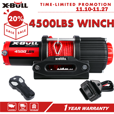 #ad X BULL Electric Winch 4500LBS 12V Synthetic Rope ATV UTV Offroad 4WD $169.90