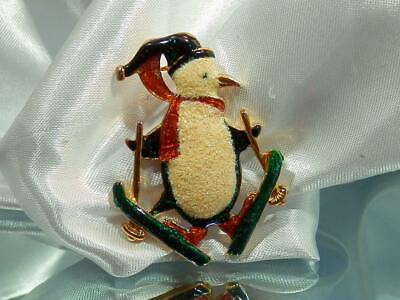 #ad SOOO Cute Skying Penguin Enamel Sugared Glitter Vintage 80#x27;s Brooch 795d1 $16.49