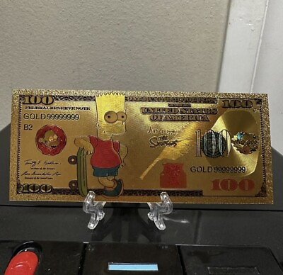 24k Gold Foil Plated Bart Simpson The Simpsons Banknote Cartoon Collectible $10.00
