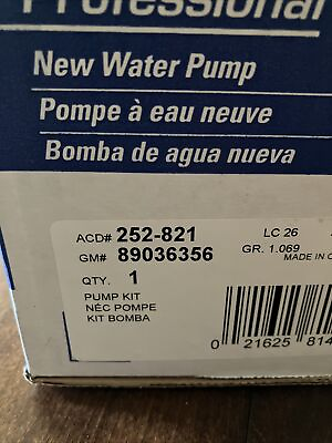 #ad Genuine GM Water Pump Kit 89036356 Ac Delco 252 821 $79.99