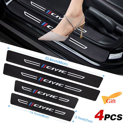 #ad 4PCS Leather Carbon Fiber Car Door Sill Scuff Plate For Civic Accessories $9.55