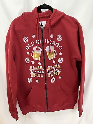 #ad Old Chicago Winter Mini Tour Red Zip up Holiday Hoodie Beer Hops $9.50