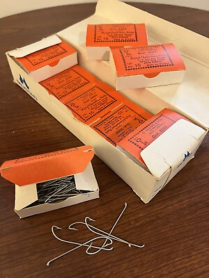 #ad Lot of 10 Boxes Vintage Mustad 3289 Tinned Long Hooks Tinned #10 Hook NOS 1000 $149.00