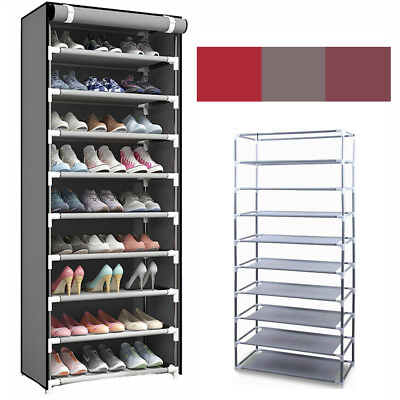 #ad Shoe Rack 10 Layers 9 Shelf Shoes Standing Cabinet Storage Organizer Dustproof $19.99