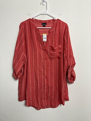 #ad NWT Simply Emma Striped 3 4 Sleeve Blouse Women Plus Size 2X Peach Coral Casual $14.99